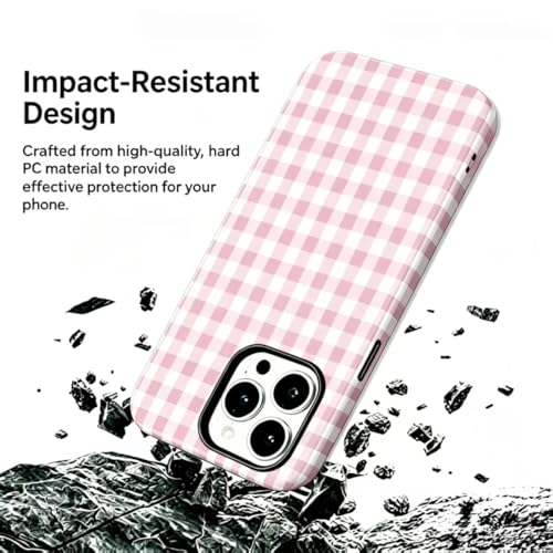 Image of for iPhone 13 /14 Case Cute Phone Case,Compatible with MagSafe,Dual Layer Shockproof Protective Phone Cover,Hard Shell + Silicone Cover,Fashion Design for Women Girls,Pink and White Plaid