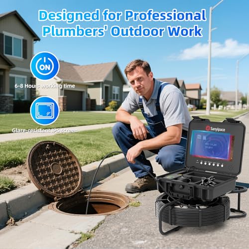 Image of Sanyipace Sewer Camera 230FT /70M with Locator, Self-Leveling Drain Camera with 10.1 inch Screen, Pipe Inspection Camera 512Hz, DVR with Speaker, Distance Counter, 1080P Plumbing Camera with 12PCS Lights