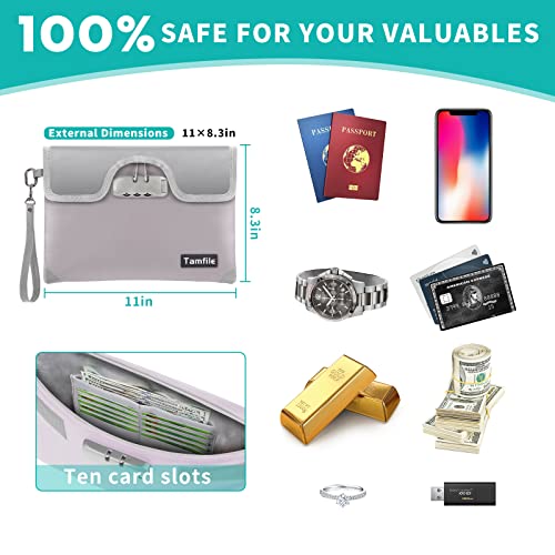 5200°F Fireproof Money Bag with Lock, Water Fireproof Document Bag with Zipper, 8 Layers Fire Insulation, Small Fireproof Safe Storage Pouch with Lock for Cash, Passport, (8.3" x 11", Silver) by Tamfile - Image 6