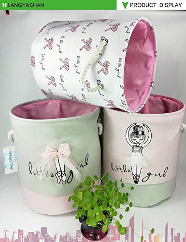 Langyashan Laundry Basket Canvas Collapsible Organizer Storage Basket For Boys Girls Laundry Hamper Toy Bins Gift Baskets Bedroom Clothes Children Nursery (Pink Lace) #TOP6
