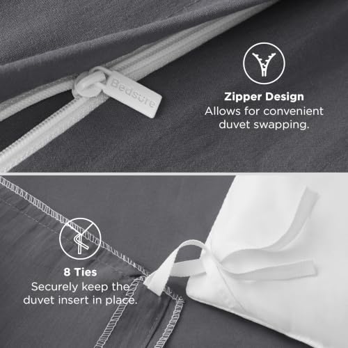 Image of Bedsure Dark Grey Duvet Cover Twin /Twin XL Size - 2 Pieces Prewashed Cotton-Like Polyester Extra Soft Bedding Set, Includes 1 Duvet Cover 68 inchx90 inch with Zipper Closure & 1 Pillow Sham, No Comforter