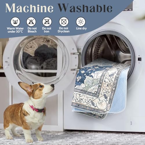 Image of Washable Pee Pads for Dogs, 2 Pack Reusable Puppy Training Pads 48 inchx48 inch Super Absorbent Waterproof Dog Training Pads, Non-Slip Potty Pads, Whelping Pads Litter Mat Navy & Ecru