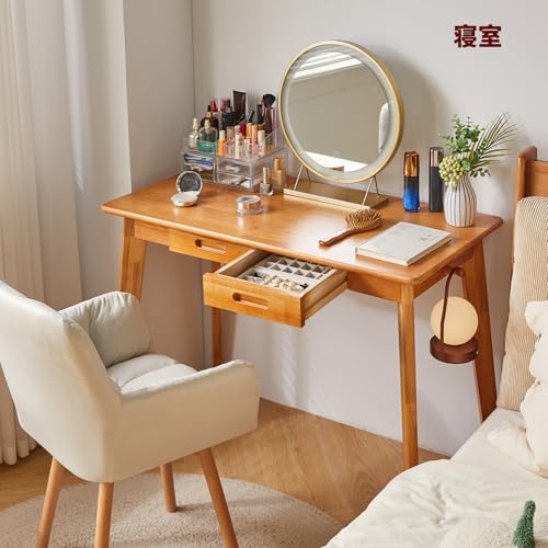 Aibiju 机 デスク パソコンデスク 天然木 幅100×奥行50×高さ75cm 簡単なPC机ライティングデスク 引き出し付き 食卓 ダイニングテーブル 掛棒付き さくらんぼ木色 YD-WD01N