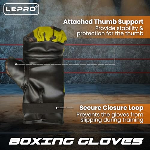 Image of LEPRO Kids Boxing Kit, Kids Punching Bag Set, Hanging Boxing Bag with Boxing Gloves & Headgear, Kids Boxing Set for 2-8 Years for Karate Muay Thai Kick Taekwondo Training (Camo Green)