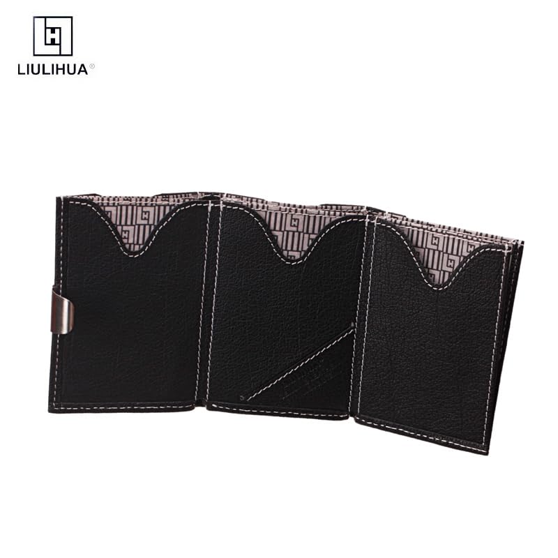Image of Leather Trifold Wallet - RFID Blocking with Stainless Steel Locking Clip Wallet, Minimalist Front Pocket RFID Blocking Credit Card Holder (Black-D)