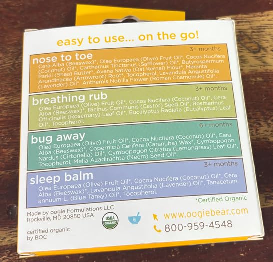Miniatura 6 de oogiebear Bálsamo orgánico para bebés, paquete de 4  Nariz a dedo del pie, masaje respiratorio, insectos lejos y bálsamo para dormir  Cuidado
