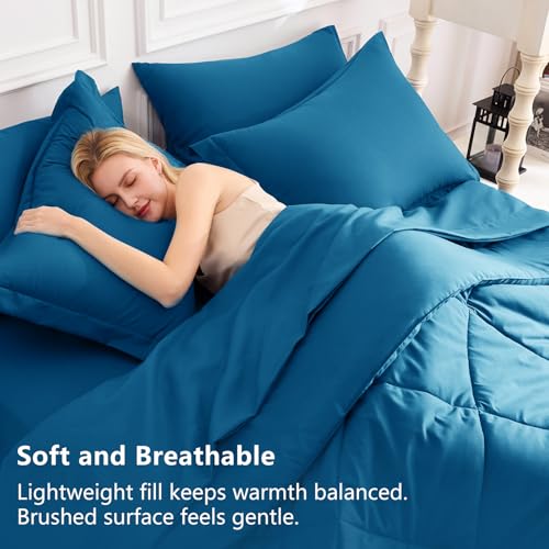 Image of CozyLux King Size Comforter Set Teal - 7 Pieces Bed in a Bag King, Luxury Soft Bed Set for All Seasons, Bedding Set with Down Alternative Comforter, Sheets, Pillowcases & Shams