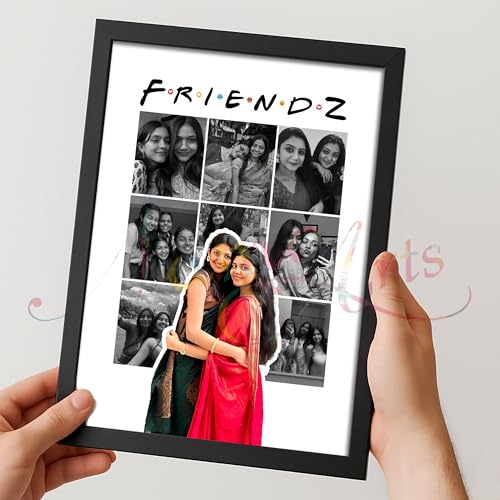 Image of Personalized FRIENDZ Theme Collage Photo Frame | Customised Gift for Best Friends, Girls, Boys, Couple, Cousins & Family | Birthday, Anniversary, Farewell, Wedding | Glare-Free Laminated Wooden Frame | Sizes A5 /A4 /A3