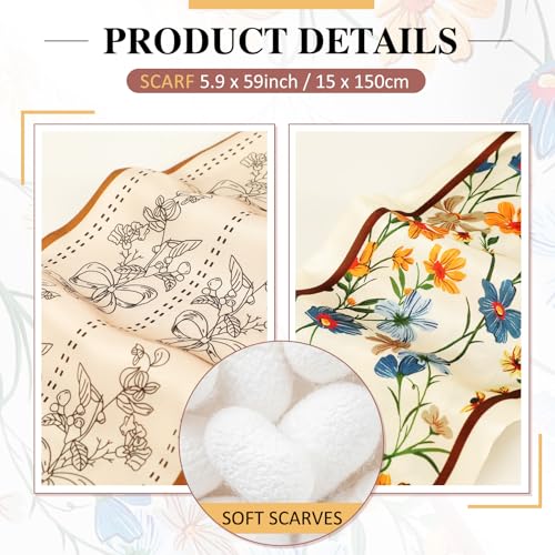 Hicarer 2 Pcs 59 Inch Silk Head Scarf Hair Neck Scarves Women's Fashion Square Neck Satin Scarfs for Women Purse Bag Scarfs for Handbags Silky Long Satin Headscarf2