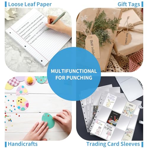 Single Hole Punch, 2 Pcs Hand Hole Puncher with Soft Grip Handle, 1/4" and 1/8" Small Hole Paper Punch for Crafts, Scrapbooks, 6 Sheets Capacity, Tags, Tickets - Blue - Image 7