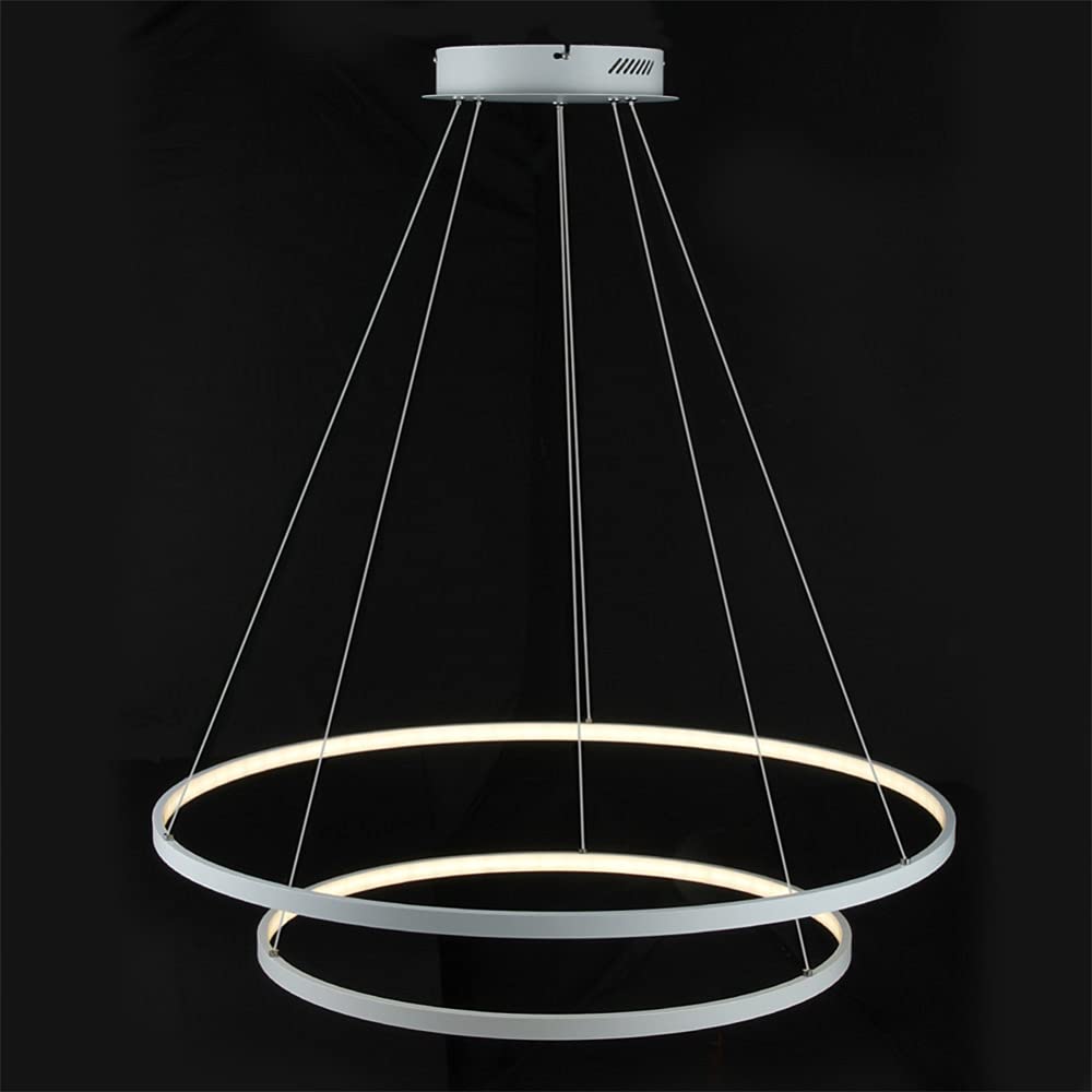 Ring Circle LED Pendant Light, Modern Metal Acrylic Chandelier Height Adjustable Hanging Lamp For Living Room, Bedroom, Dining Table,White+Neutral Light-20＋40cm 38W