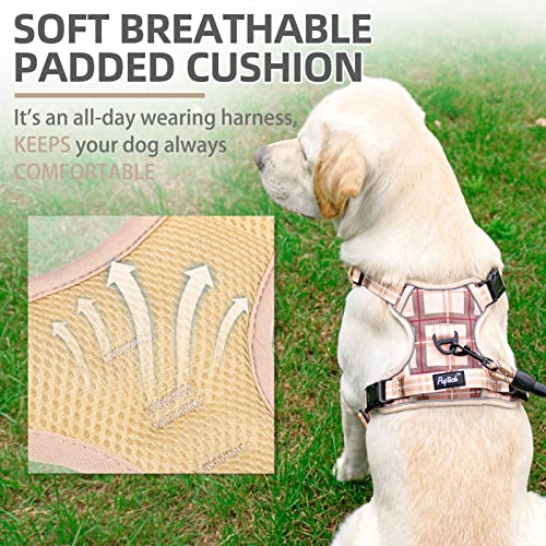 Pupteck No Pull Dog Harness And Leash Set With Handle Reflective Adjustable Padded Vest Escape Proof For Small Medium Large Dogs Walking Training Hiking, Plaid Beige M #TOP2