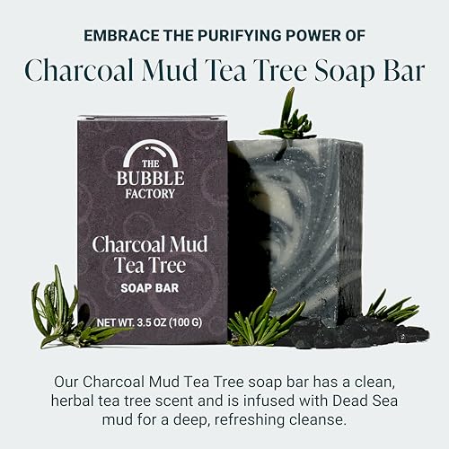 Image of Handmade Soap, All Natural Soap for Women & Men, Hand, Bath & Body Natural Bar Soap, Vegan, Palm Oil Free, Made in USA with Shea Butter + Essential Oils, Charcoal Mud Tea Tree, 3 Bars