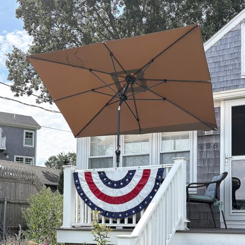 Image of PURPLE LEAF Patio Market Umbrella 9' x 6' Rectangle Dual Tilt Taupe 8 Ribs