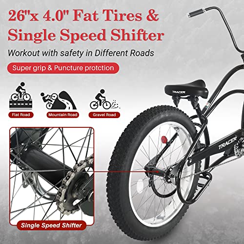 Bicicleta Cruiser Tracer Harman, estilo chopper, neumáticos fat de 26" x 4", frenos de disco delantero y trasero, manillar elevado, 1 velocidad miniatura 2