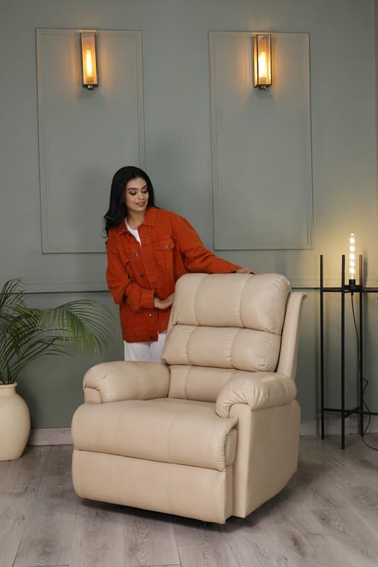 Image of Solis Royale 1 Seater Recliner Sofa Chair | Motorized Recliner Lounge Sofa Chairs for Relaxing | Comfortable Cushioned | Living Room, Bedroom, Office (Amnet - Beige, Amnet - Leatherette)