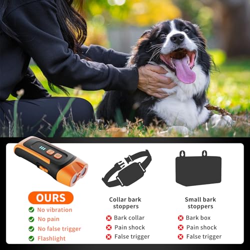 Antibell für Hunde,40 Fuß Antibell Ultraschall Gerät, 2 Modi Anti Bell Gerät Hunde mit Stroboskop Taschenlampe, wasserdicht Anti Bell Gerät Hunde,Geeignet für kleine, mittelgroße und große Hunde.