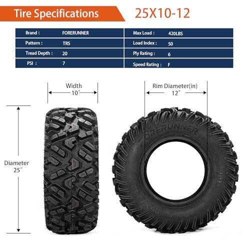 Image of FORERUNNER 25x10-12 ATV Tires,All Terrain TRS (Pack of 2, Tubeless) | FORERUNNER 6PR 25x10-12 ATV UTV Trail Mud Sand Off-Road Tires