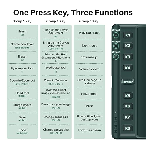 Image of HUION Inspiroy 2 Medium Drawing Tablet with Scroll Wheel, 9 x 5 in, Green | Scroll Wheel, 8 Custom Keys, PenTech 3.0 60 Tilt Support Battery-Free Stylus, Works with Mac, PC and Android