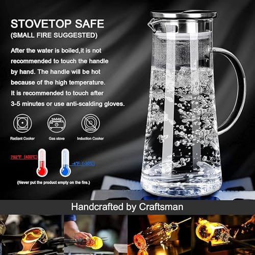 Image of NeWine Premium 1.30 Liter Glass Water Jug with Airtight Lid & Handle | 1300ML Transparent Beverage Carafe for Home Office Etc | Pitcher for Serve Juice Milk Beverage Chaas Cocktail (Borosilicate 1.3L)