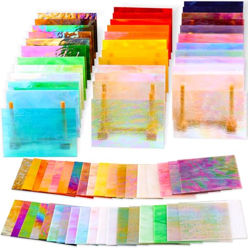 36 Sheets Opaque Stained Glass Bulk Variety Pack 4 x 6 Inch Mosaic Glass Tiles for Crafts Assorted Colors Cathedral Art Glasses Sheets for Stained Glass Making Projects