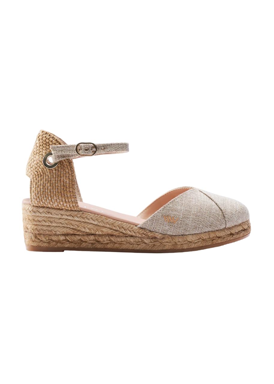 Viscata Pubol Espadrille Canvas Low Wedges with Ankle Strap Spain Handmade 2” Heel Women's Sandals with Breathable Organic Cotton Canvas and 100%