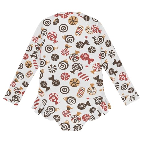 CaTaKu Girls One Piece Swimsuit Christmas Candies Brown Toddler Bathing Suit Long Sleeve UPF 50+ Rash Guard Swimwear 3-12Y2