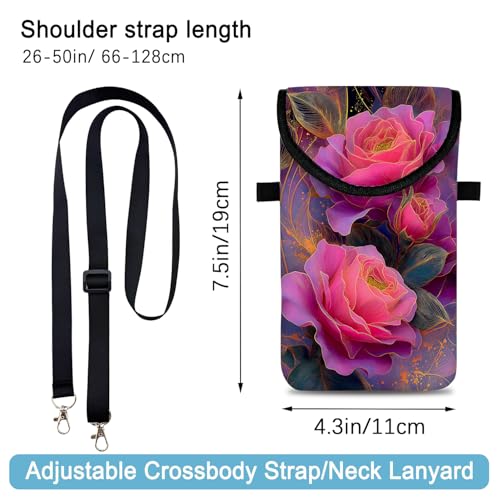 Image of Neoprene Cell Phone Sleeve Pouch Case Bag with Crossbody Strap Neck Lanyard for Women 7.5 X 4.3 in Beautiful Flowers
