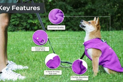 Image of JACKO & CO - Fleece Vest Dog Sweater with Leash Ring - Soft, Warm & Lightweight Pullover Coat for Small & Medium Dogs, Puppies & Cats - Cozy Fall /Winter /Spring Pet Jacket (Purple, XX-Large 25-35lbs)