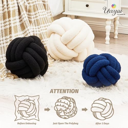 Image of Uvvyui Knot Pillow Ball, Soft Home Decorative Round Throw Pillow, Handmade Knotted Plush Pillow, Round Boucle Pillow Cushion (8.6 Inches Orange)