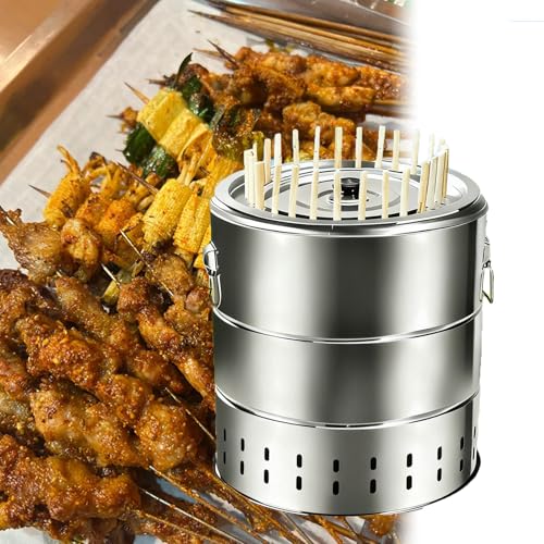 QianCruxtacy Parrilla De Carbón Portátil,Barril De Malla para Barbacoa De Acero Inoxidable,Sin Humo Barbacoa Barbacoa De Barril De Carbón,Asado De 360° En Todos Los Sentidos, Multifuncional RB-22