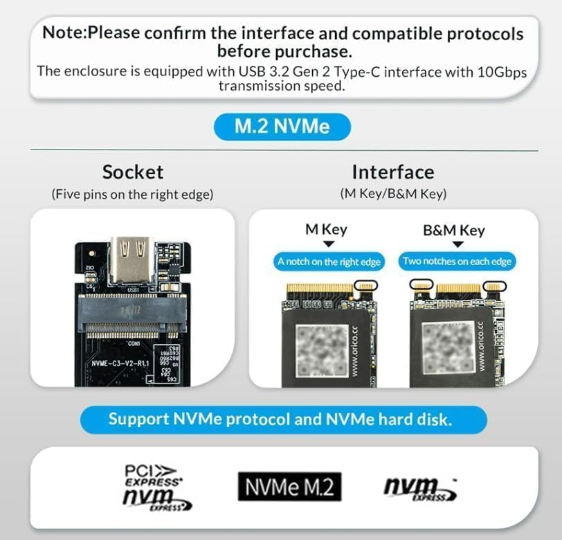 M.2 NVME SSD Enclosure with 3 USB 3.2 Ports, USB C 3.2 Gen2 10Gbps to NVME PCIe M-Key (B M Key) M.2 Enclosure Tool-Free Multiport Adapter for 2242/2260/2280 SSD