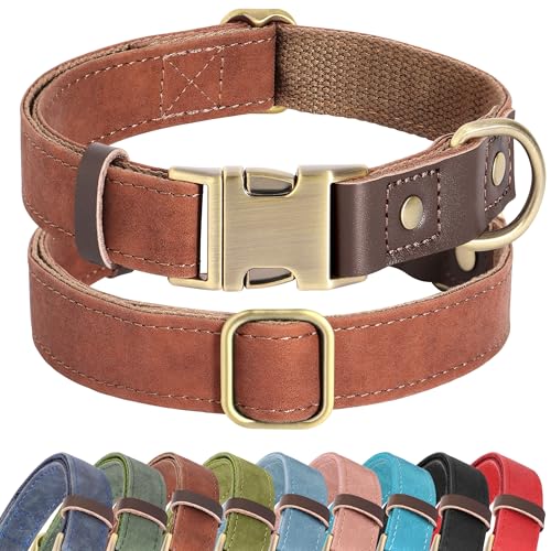 Image of Didog PU Leather Dog Collar for Large Dogs, Soft Nylon Lining, Brown XL