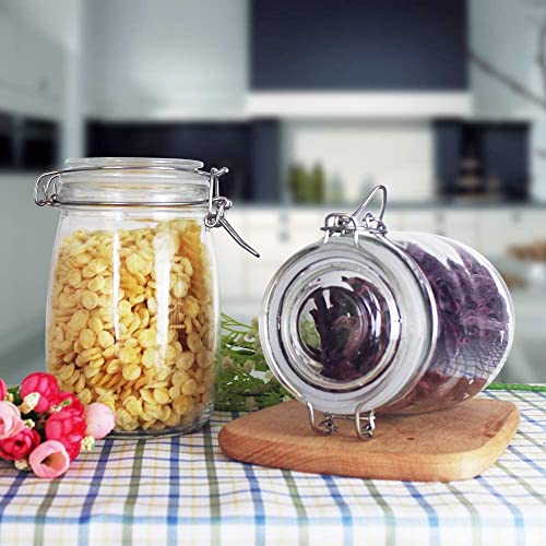Image of MARTVIA 1200ML Round Airtight Glass Canister Food Storage Jars with Airtight Lids for Fermenting, Preserving and Storage - Cereal, Preserves, Spice, Beans - Set of (1200, Round, 2, 58T)