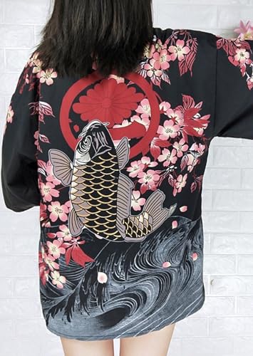 Image of LAI MENG FIVE CATS Women's Floral Print Loose Blouse Japanese Kimono Tops | Puff Sleeve,Cover up Top,Casual Cute Tops,Summer Cardigans 2026