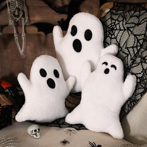 Image of Konohan 3 Pcs Ghost Halloween Pillows Stuffed Ghost Shaped Throw Pillows Cute Decorative Spooky for Halloween Party Home Cushion Decorations
