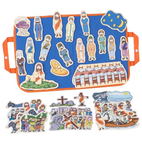CHEFAN 4 Pack Felt Board Bible Stories Set, Flannel Board Stories, Nativity Flannel Graph Bible Toy for Kids, Include Last Supper, Jesus Calms The Storm, Triumphal Entry of Jesus, Crucifixion