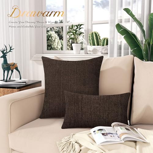 Image of BRAWARM Pack of 2, Chenille Soft Throw Pillow Covers, Coffee Chenille Cushion Cover Pillowcase Shells, Decorative Couch Pillows for Living Room Car Sofa Chair 12 X 20 Inches