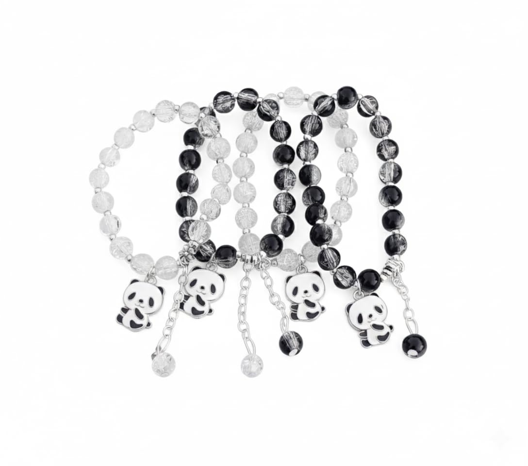 “Cute Panda Charm Bracelet Set – Pack of 4 Stretch Beaded Bracelets for Women & Girls | Crystal Glass Black & Clear Beads, Adjustable Chain Fashion Jewelry”-image-24