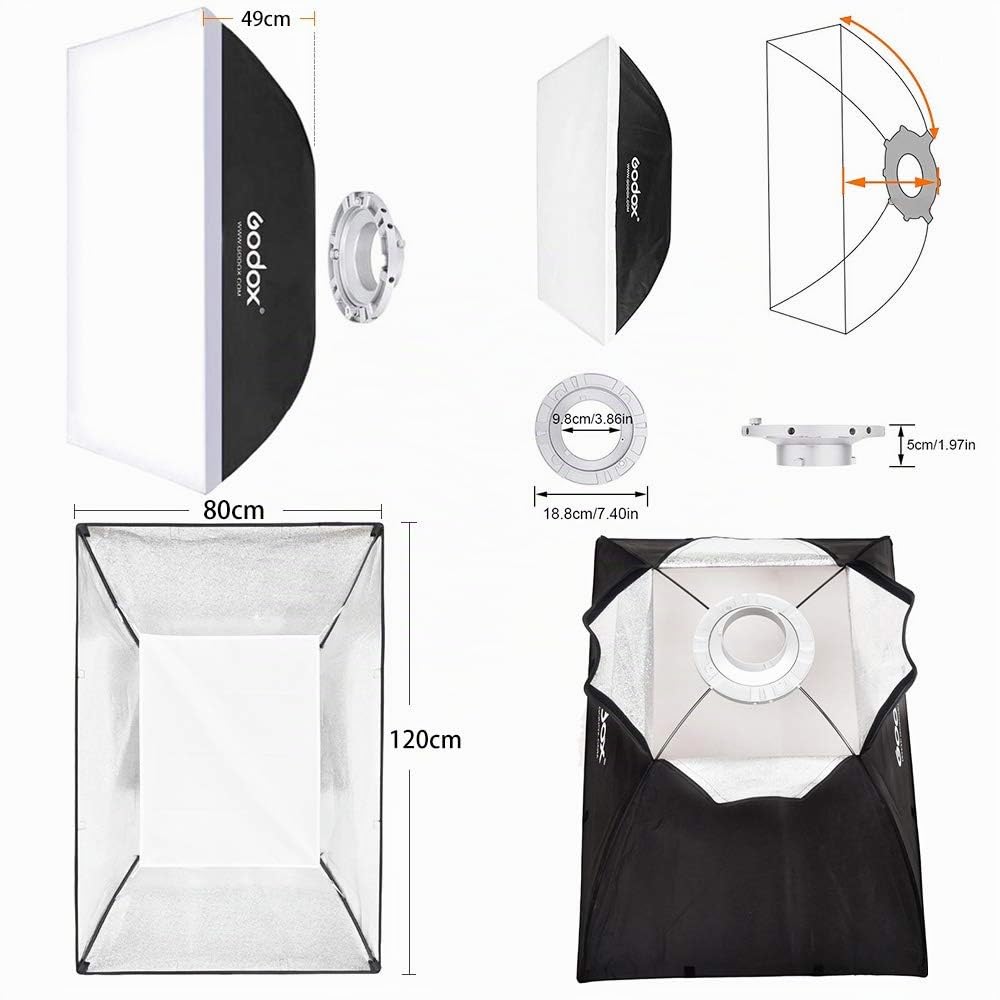 GODOX Softbox Pieghevole 80x120 Rettangolare Con Bowens per Portrait Studio Blitz Speedlite (SB-BW80X120)
