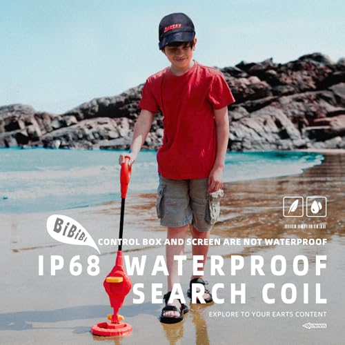 Image of PANCKY Metal Detector for Kids, IP68 Waterproof 3-10 Year Kids Metal Detector Kit with LCD Display, Automatic Sensitivity Adjustment, 6.6 inch Search Coil, 1.65lb Lightweight Boys Girls Gift, Red