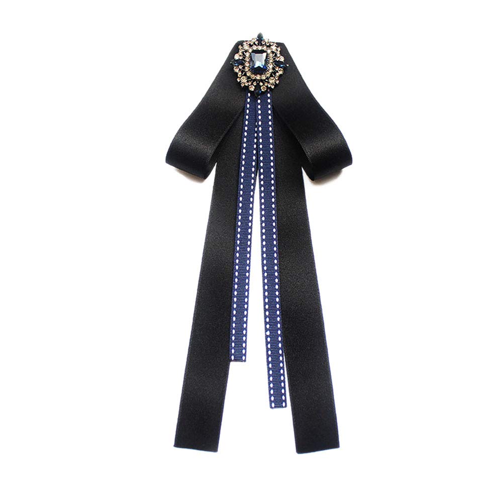 JKQBUX Women Bow corsage Rhinestone Bow Tie Brooch Pin Ribbon Neck Tie for Party Bow Tie for wedding Party Long Type