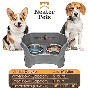 Neater Feeder Deluxe Mess Proof Dog Bowls Elevated for Medium Sized Breeds – Made in USA – No Spill Raised Slow Feeder Elevated Dog Bowl Stand, Stainless Steel Food and Water Bowl Set, Grey Neater Feeder Deluxe Mess Proof Dog Bowls Elevated for Medium Sized Breeds–Made in USA–No Spill Raised Slow Feeder Elevated Dog Bowl Stand Stainless Steel Food and Water Bowl Set Grey