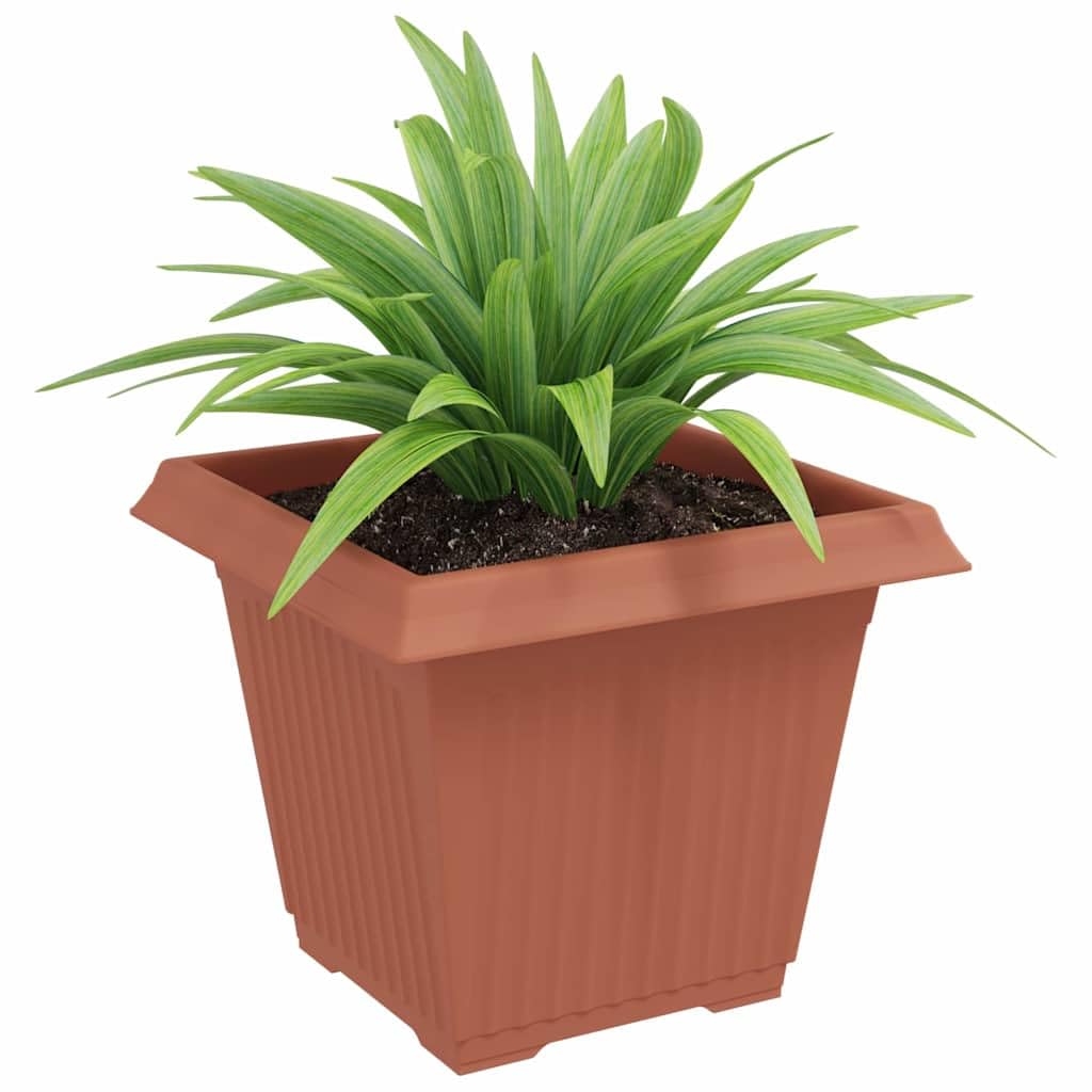 Set di 6 vasi da fiori quadrati, 38 x 38 x 30 cm, rosso mattone, grandi fioriere in plastica, per giardino, balcone e terrazza, resistenti alle intemperie, con drenaggio