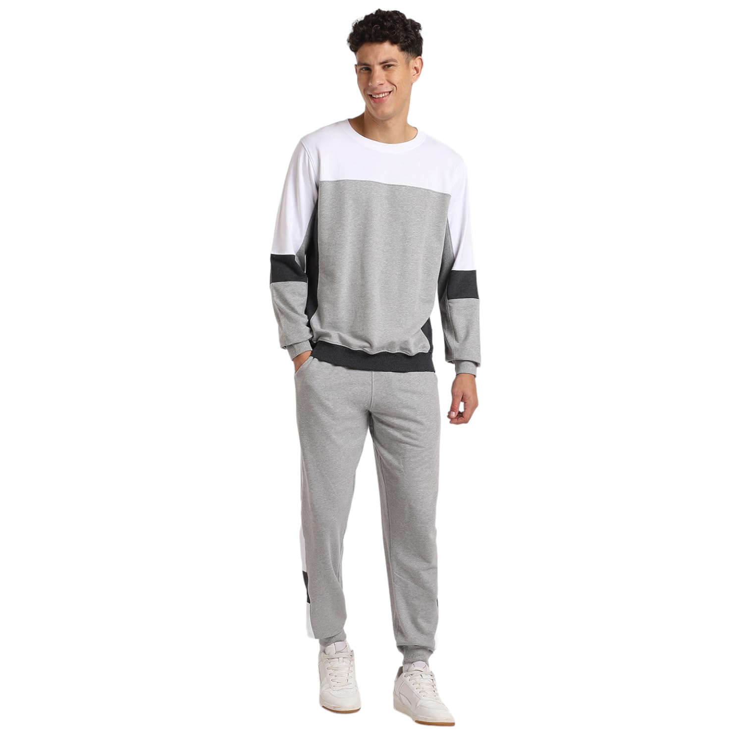nobero Grey Melange Co-ord Set for Men | Comfy Pure Cotton Grey Lounge Wear | Jogger and Sweatshirt Set-picture-44