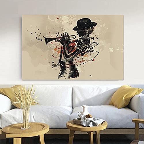 Toile femme trompettiste peinture abstraite art moderne nordique 50x70cm pour salon