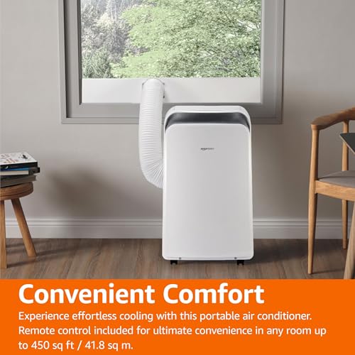 Image of Amazon Basics 3-In-1 Portable Air Conditioner with Remote, Timer, Sleep Mode, Auto Swing, Dehumidifier, 10000 BTU (ASHRAE) /6000 BTU (SACC), Cools Bedroom Up to 450 Sqf, White
