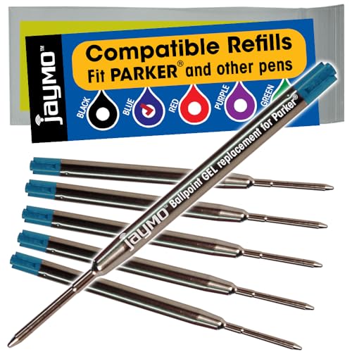 Recharges de stylos compatibles Parker Jaymo gel bleu .7mm pointe moyenne x6 #30526PP