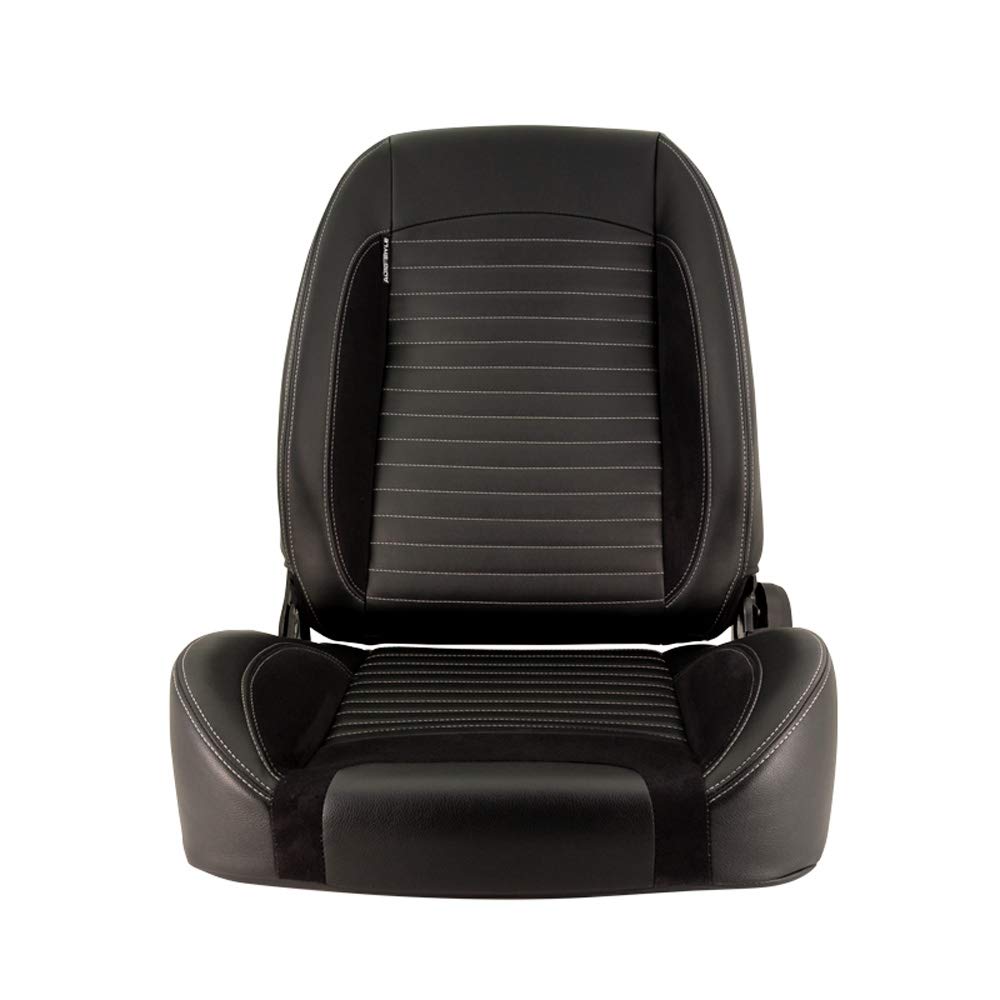 AUTO-STYLE Sportsitze 'Classic II' - Schwarz PVC Kunstleder + Suede + Graue Naten - Linksseitig verstellbare Rückenlehne - inkl. Laufschienen