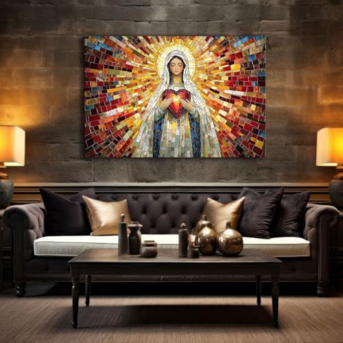 Image of AREBOLO Extra Large Our Lady of Guadalupe Blessed Mother Mary Canvas Wall Art for Bedroom Catholic Spiritual Wall Decor Madonna Virgin Mary Prayer Posters Modern Artwork Kitchen Decorations 36x48